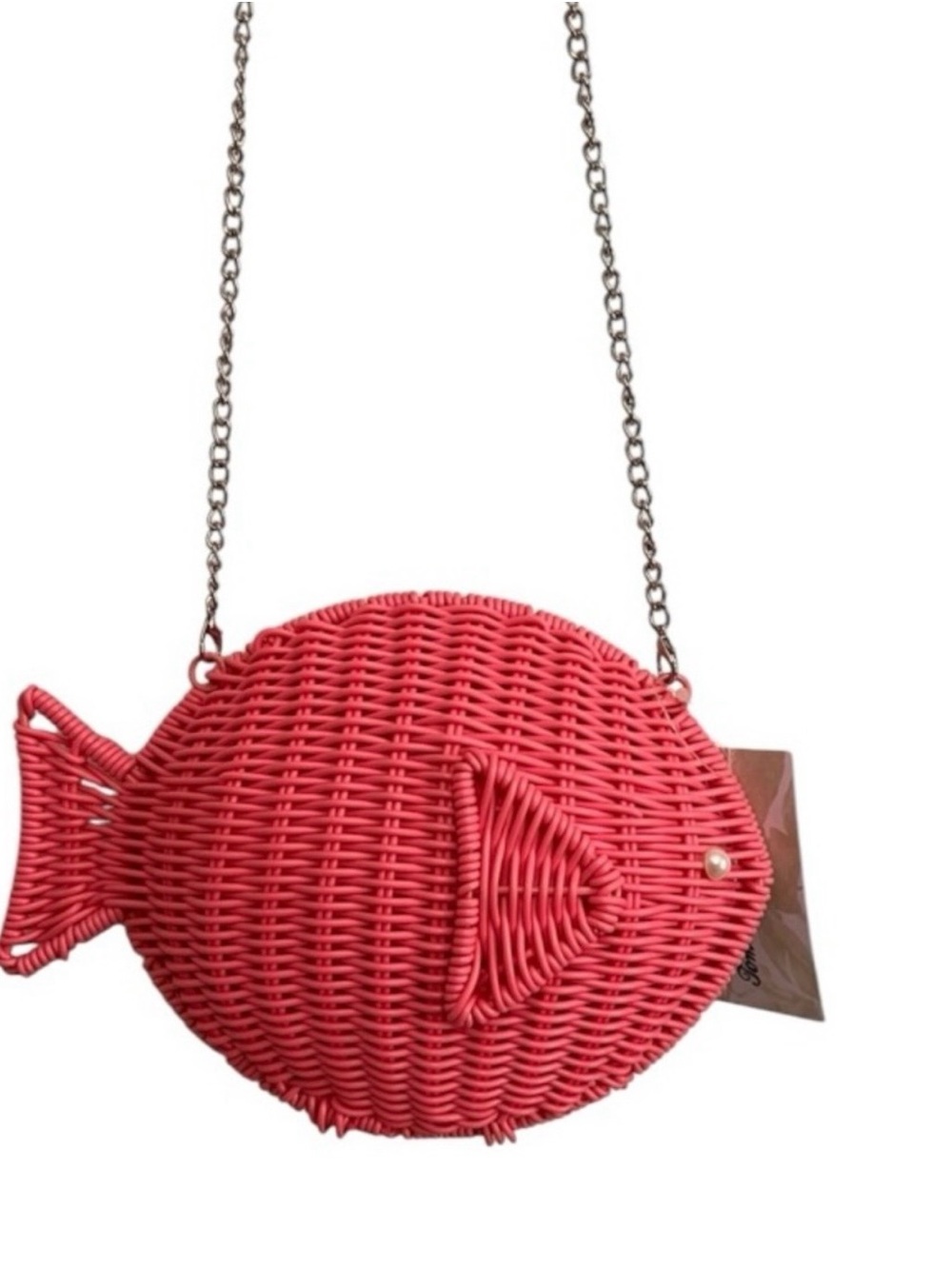 Tommy Bahama Pink Wicket Fish-Shaped Shoulder Bag with Beaded Handle - Picture 4 of 4